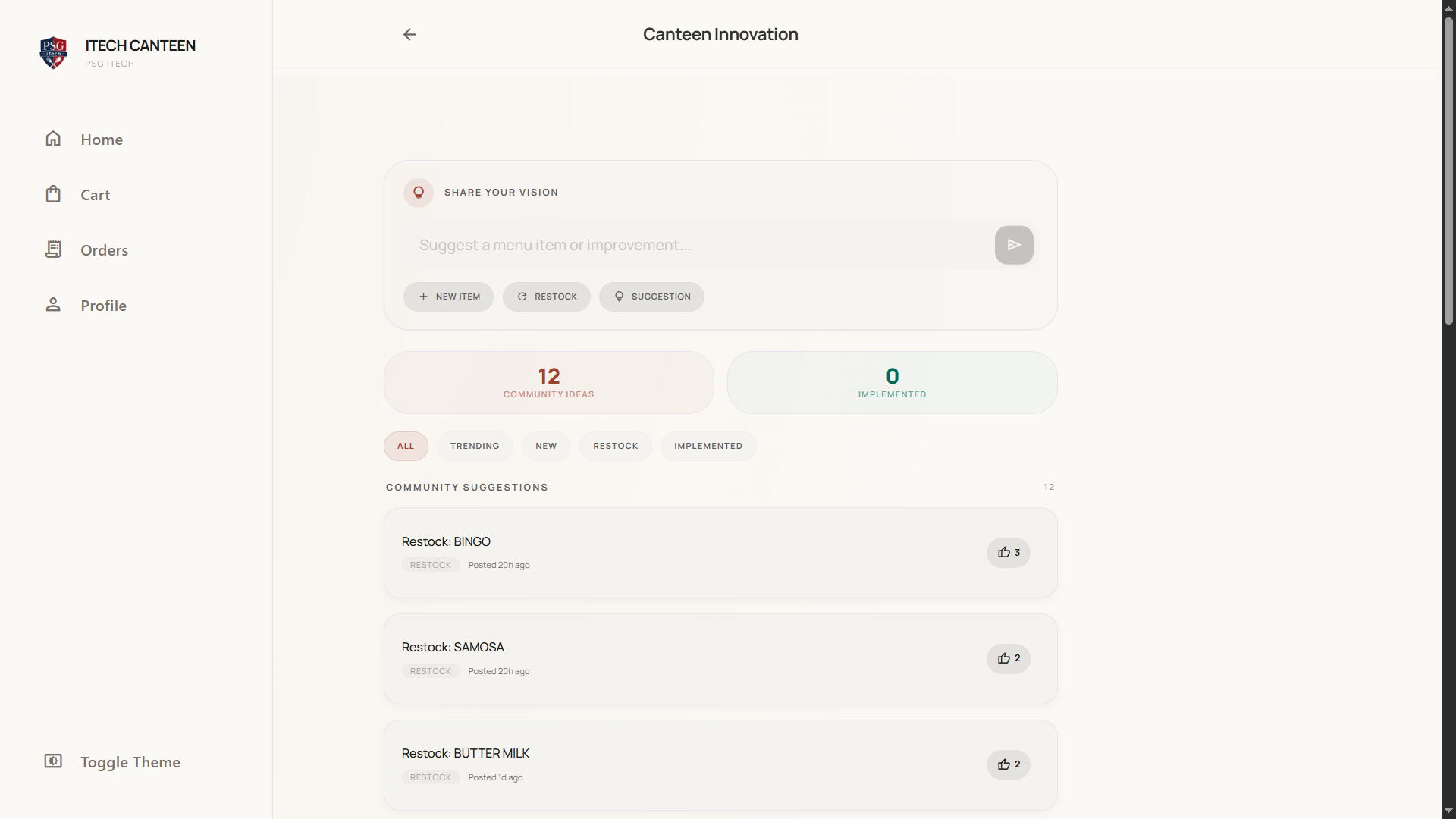 Idea Board screen